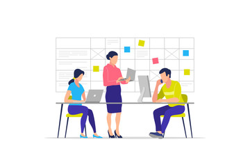 Fototapeta premium Business process, teamwork, office, workplace, business characters. Vector illustration.