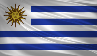 Fototapeta premium Uruguay flag blowing in the wind. Background texture. 3d rendering, waving flag.
