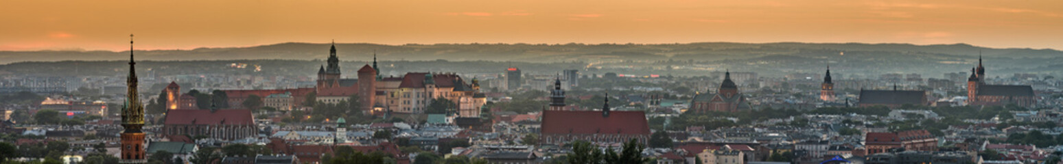 Fototapeta Krakow panorama from Krakus Mound, Poland landscape during sunset. obraz
