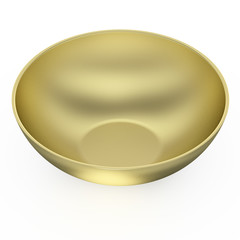 Collection of gold objects. Golden Empty rice bowl, isolated white background. 3D Illustration.