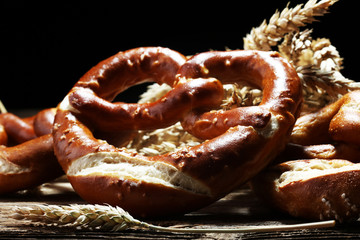 German pretzels with salt close-up on the table