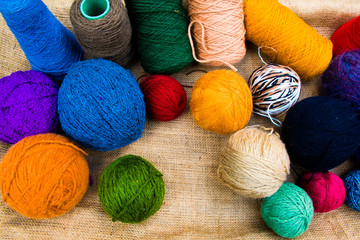 Wool yarn ball, Colorful threads for needlework, colorful fabric texture background