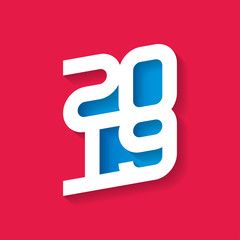 Happy New Year 2019. Cover of business diary for 2019. Vector brochure design template with numbers 20 and 19. Vector greeting card.