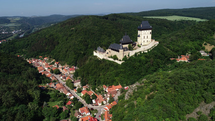 Fototapeta na wymiar Aerial view to The Karlstejn castle.
