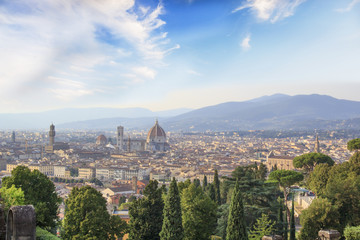 Beautiful view of Santa Maria del Fiore and Giotto's Belltower in Florence, Italy