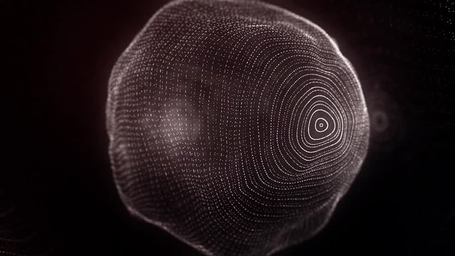 Metamorphose of amorphous shape from dots and lines, abstract animation of future shape. A morphing spherical swarm of abstract matter.