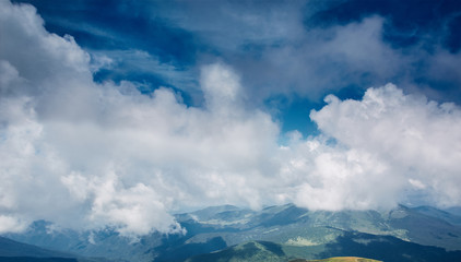 beautiful view of Chornohora mountain ridge from slopes of Hoverla mountain