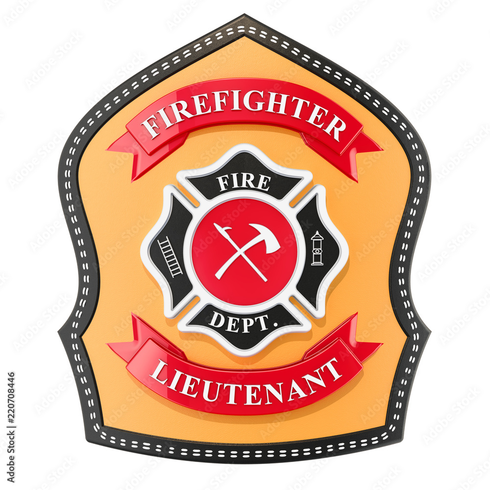 Poster firefighter badge, emblem. 3d rendering