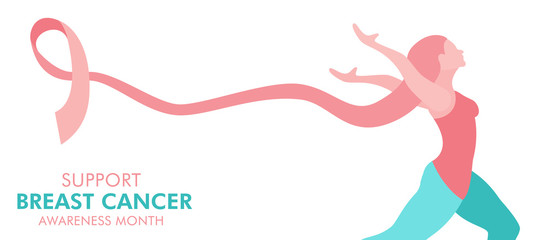 Fototapeta na wymiar Breast Cancer Care pink ribbon woman web banner