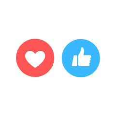 Thumbs up and heart icon on a white background. Empathetic Emoji Reactions, printed on paper. Vector social media Illustration icon.