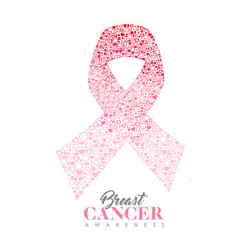 Breast Cancer Care card of pink ribbon icon shape