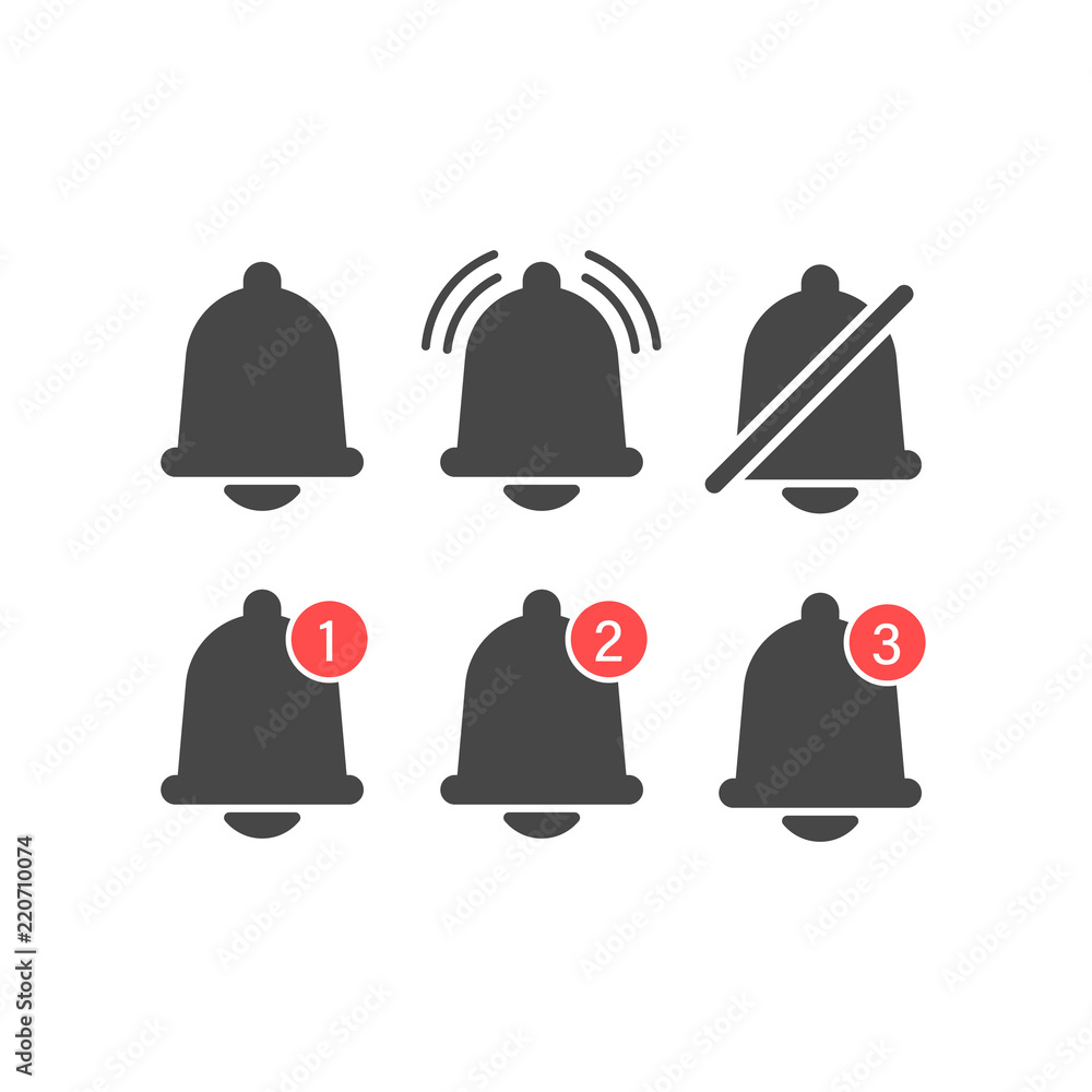 Poster notifications bell icons set with bell and different elements. for incoming inbox message. modern ve