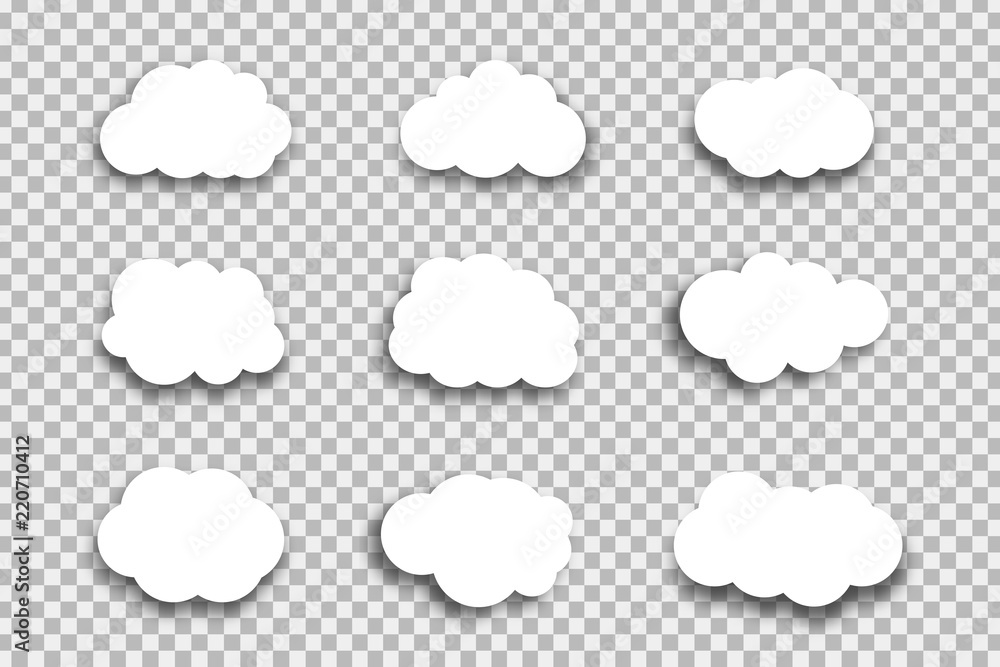 Wall mural vector set of realistic isolated paper clouds for decoration and covering on the transparent backgro