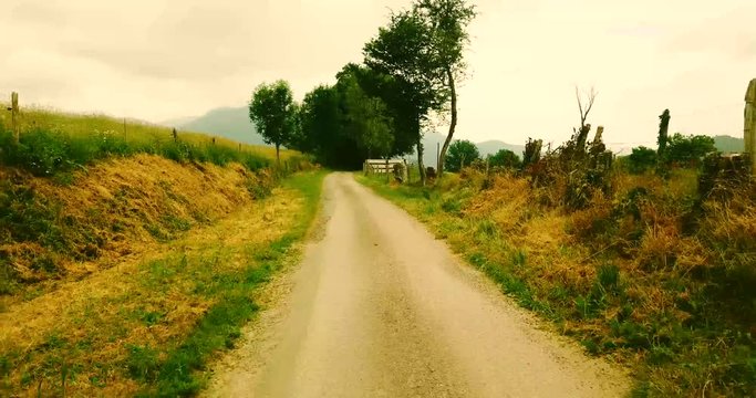 Rural dirt road between fields in the Pyrenees