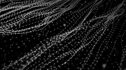 Wave of particles. Abstract 3d rendering. Wave dots on dark background. Technology illustration