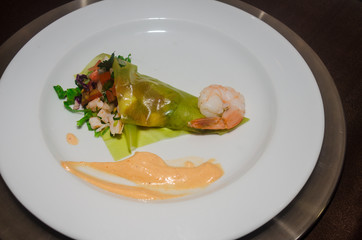 Wrapped Shrimp in a translucid leaf