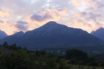 Fototapeta na wymiar View on evening mountain Peaks of the High Tatras, Slovakia