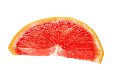 Slice of ripe juicy grapefruit on white background
