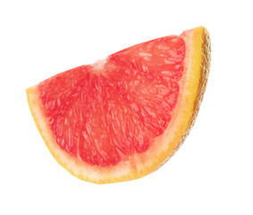 Slice of ripe juicy grapefruit on white background