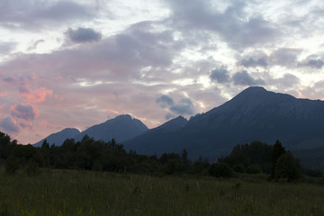 View on evening mountain Peaks of the High Tatras, Slovakia