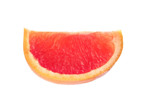 Slice of ripe juicy grapefruit on white background