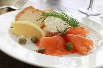 plated smoked salmon appetizer