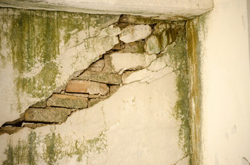 Water damage mold sub basement roof corner
