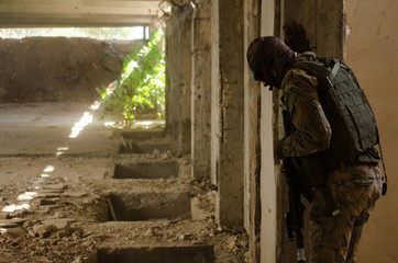 Soldier balaclava headset and sunglasses camo uniform