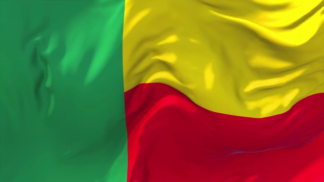 207. Benin Flag Waving in Wind Slow Motion Animation . 4K Realistic Fabric Texture Flag Smooth Blowing on a windy day Continuous Seamless Loop Background.