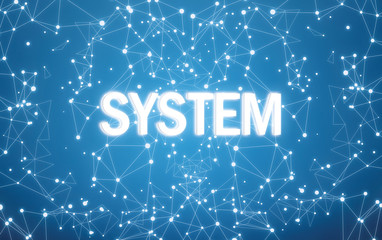 Digital system text on blue network background