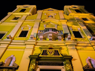 Fototapeta na wymiar Historic architecture at night in Debrecen, Hungary