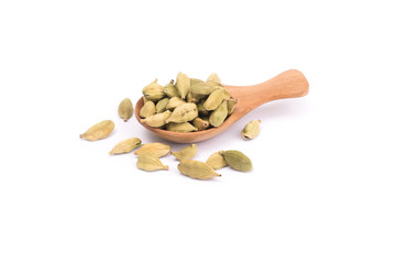  Green Cardamom, cardamon or cardamum  isolated on white background (dried fruits of Elettaria cardamomum