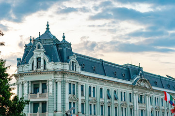 Obraz premium Historic architecture at night in Nyiregyhaza, Hungary