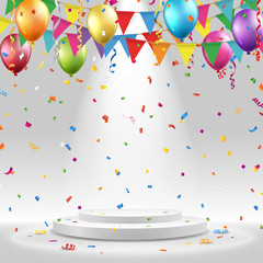 表彰台　紙吹雪　風船　パーティーフラッグ　ベクター 