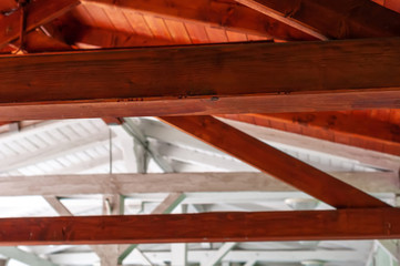 Interior view of a wooden roof structure