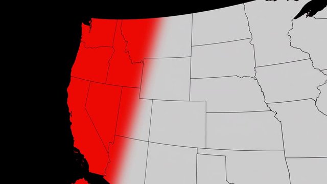 Animation with a clear alpha channel background, representing a 'Red Wave' of Republican takeover, a map of the USA  turning Red for Republicans gaining control of positions in the government.