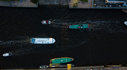 Boats on the Lujan River, Tigre, Buenos Aires, Argentina &ndash; Beautiful 4k drone photos of boats at Tigre and Puerto de Frutos on a sunny afternoon in the Capital City