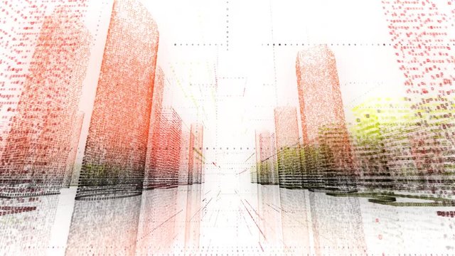 3d animation binary business city wireframe bright building architecture cable animated word in uhd 4k 3840 2160