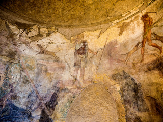 Faded fresco in the once buried Roman city of Pompeii south of Naples under the shadow of Mount Vesuvius
