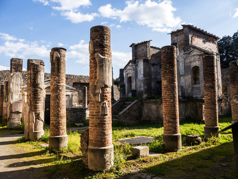  The temple of Isis in the once buried Roman city of Pompeii south of Naples under the shadow of Mount Vesuvius
