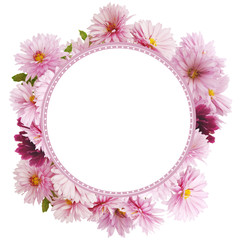 Fototapeta premium decorative round frame with chrysanthemum flowers, template