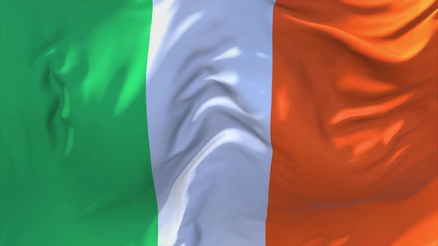 217. Ireland Flag Waving in Wind Slow Motion Animation . 4K Realistic Fabric Texture Flag Smooth Blowing on a windy day Continuous Seamless Loop Background.