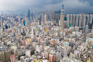 Hong Kong residential district with thunderstorm
