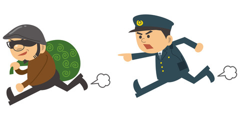泥棒を追いかける警察官