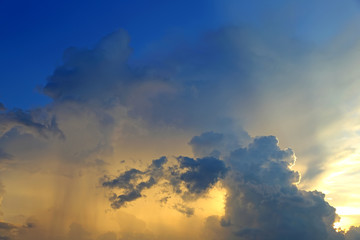 Colorful cloud formation with rain on sunset, Natural background