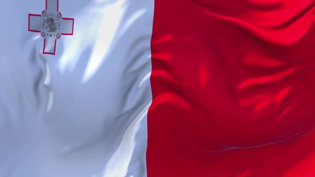 222. Malta Flag Waving in Wind Slow Motion Animation . 4K Realistic Fabric Texture Flag Smooth Blowing on a windy day Continuous Seamless Loop Background.