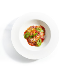 Stuffed Ravioli Pasta with Ricotta Top View Isolated