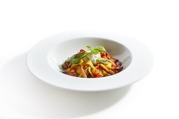 Stuffed Tortellini Pasta with Crab Meat Top View Isolated