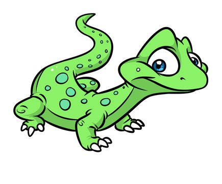 Little green lizard cartoon illustration isolated image 
