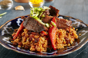 Pilaf, Pilau or Plov with Beef Meat